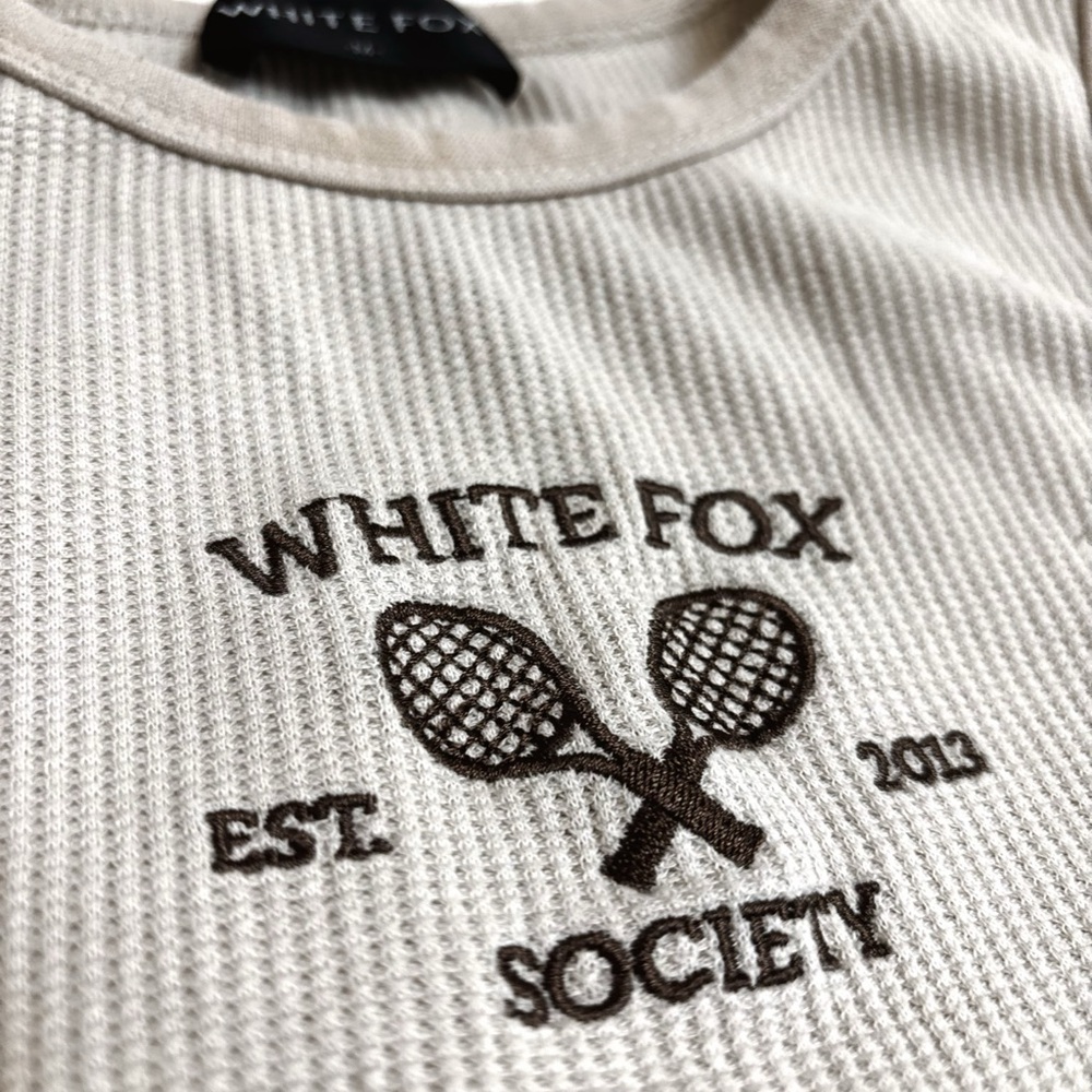 White Fox Society Beige Waffle Crop Tank